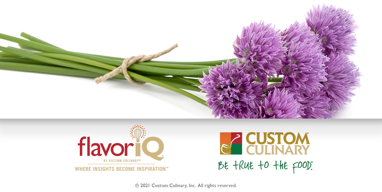 image of flowering chives with custom culinary brand logos in footer