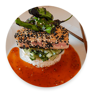 SESAME-CRUSTED AHI WITH BLISTERED SHISHITO PEPPERS