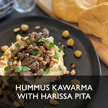 hummus kawarma with harissa pita