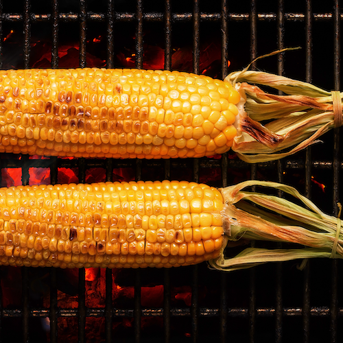 roasted sweet corn over fiery grill