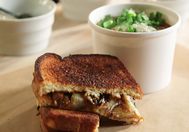 MEXICAN-STYLE GRILLED CHEESE AND TOMATO-MOLE SOUP