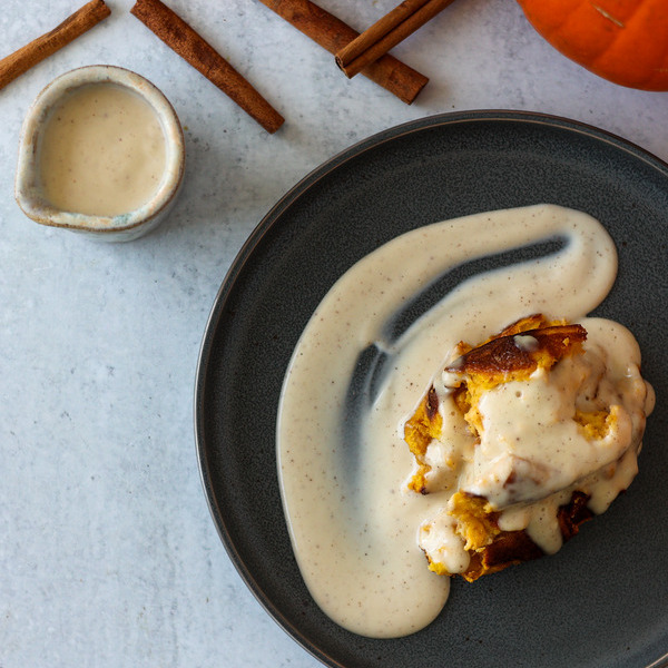 Bourbon Cream Anglaise with pumpkin bread pudding